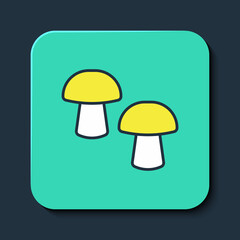 Filled outline Mushroom icon isolated on blue background. Turquoise square button. Vector