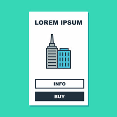 Filled outline City landscape icon isolated on turquoise background. Metropolis architecture panoramic landscape. Vector