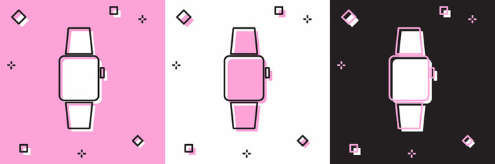 Set Smartwatch icon isolated on pink and white, black background. Vector