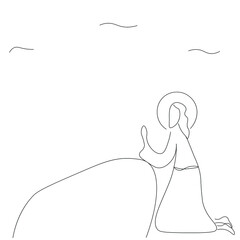 Jesus praying to God the Father line drawing vector illustration