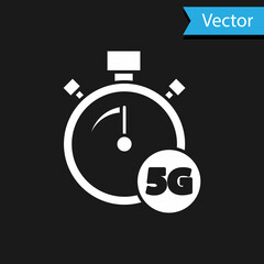 White Digital speed meter concept with 5G icon isolated on black background. Global network high speed connection data rate technology. Vector