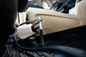 Fototapeta premium Clean open empty car trunk in the car detailing service