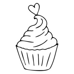 Doodle cupcake for Valentine's Day, Mother's Day, Wedding, love and romantic Hand Heart events.