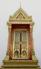 Golden Wood craft Thai classic pattern in thai temple at Bangkok, Thailand for design and decoration.