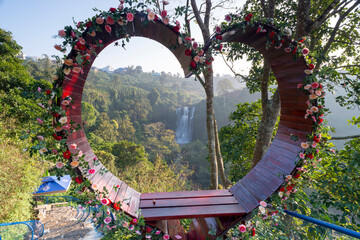 Landscape photo film: Bobla waterfall tourist area.  Time: Saturday, January 22, 2022. Location: district Di Linh, Lam Dong province. This is a beautiful waterfall in Vietnam.