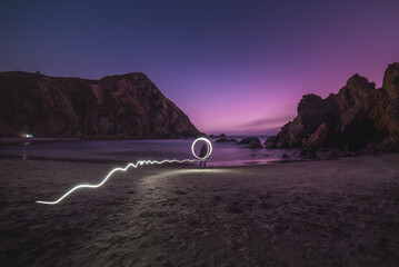 The Spool of Light - light painting after sunset at Pfeiffer Beach, Big Sur, California