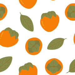persimmon seamless pattern hand drawn. vector, minimalism. wallpaper, background, textile, wrapping paper. fruit, leaves.