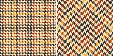 Plaid pattern tweed for autumn winter spring in brown, yellow, beige. Seamless pixel textured dog tooth tartan check print for dress, jacket, trousers, scarf, other modern fashion fabric design.