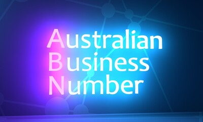 ABN - Australian Business Number acronym. Neon shine text. 3D Render