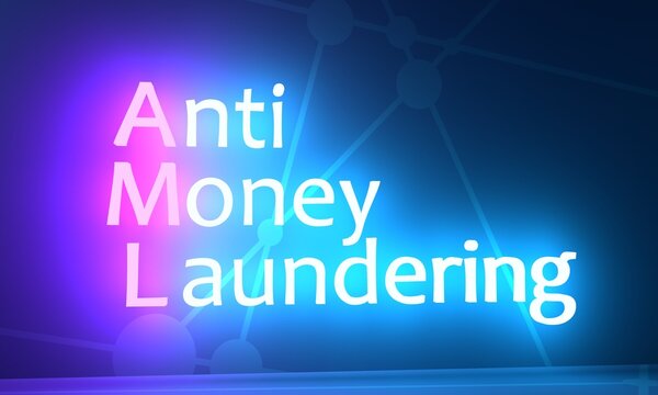 AML - Anti Money Laundering Acronym. Neon Shine Text. 3D Render