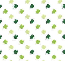 St. Patrick's Day Clover seamless pattern.Green clover isolated on white background. Saint Patrick's day green background. Vector illustration. Green clover leaves pattern.