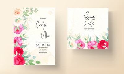 Obraz premium wedding invitation template with beautiful romantic roses set