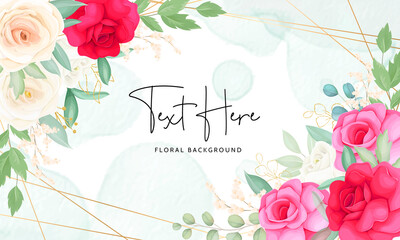 Fototapeta na wymiar Elegant floral background template with beautiful red and pink flower