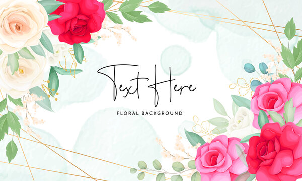 Elegant floral background template with beautiful red and pink flower
