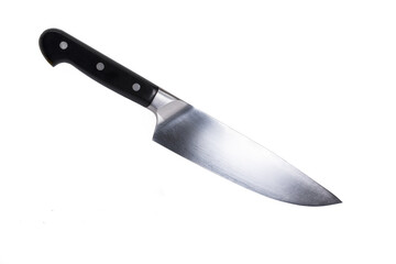 large meat kitchen knife handle white background
