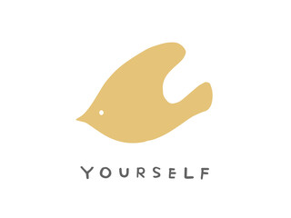 北欧風のかわいい黄い鳥／手描きイラスト素材