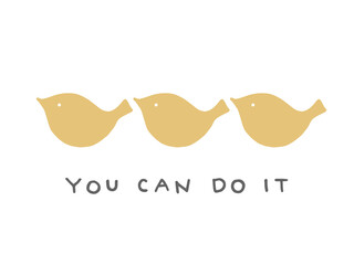 北欧風のかわいい黄い鳥／手描きイラスト素材