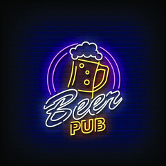 Beer Pub Neon Signs Style Text Vector
