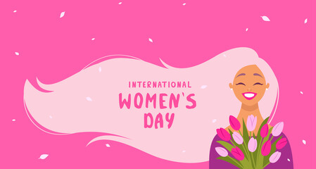 happy girl with flowers