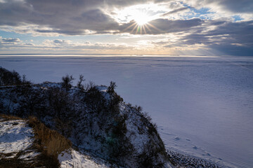 Mount Pivikha at sunset, the Dnieper River in the rays of the setting sun