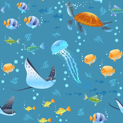 Naklejka na ściany i meble sea life pattern