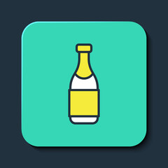 Filled outline Champagne bottle icon isolated on blue background. Merry Christmas and Happy New Year. Turquoise square button. Vector