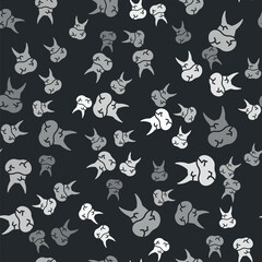 Grey Tooth with caries icon isolated seamless pattern on black background. Tooth decay. Vector