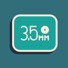 Green Audio jack icon isolated on green background. Audio cable for connection sound equipment. Plug wire. Musical instrument. Long shadow style. Vector