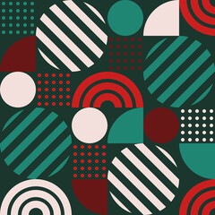 Fototapeta premium geometric pattern with red and white striped circles dots and arcs