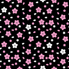 Fototapeta na wymiar Japanese Cute Cherry Blossom Fall Vector Seamless Pattern