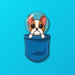 Cute boston terrier dog astronaut in pocket vector illustration © yudhi