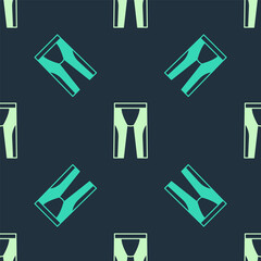 Green and beige Wetsuit for scuba diving icon isolated seamless pattern on blue background. Diving underwater equipment. Vector