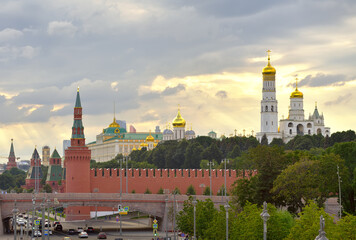 Obraz premium Moscow Kremlin in the evening sun. Red brick towers