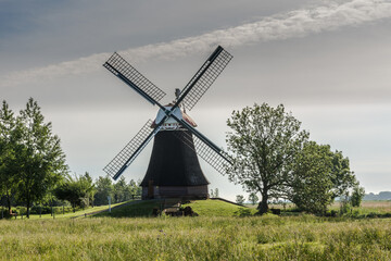 Fototapeta na wymiar Historische Windmühle Wynhamster Kolk, Rheiderland, Ostfriesland, Niedersachsen, Deutschland