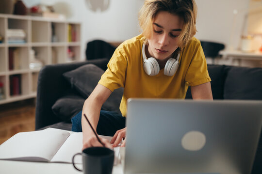 Teenager Has Online Class From His Home