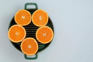  Food healthy orange fruit on white table.