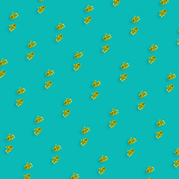 Colorful fruit pattern of fresh grapes on green background. Top view. Flat lay. Pop art design