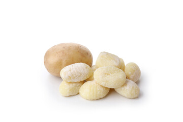 Fototapeta na wymiar Raw potato gnocchi and potato isolated on white background