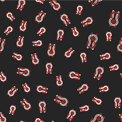 Line Nautical rope knots icon isolated seamless pattern on black background. Rope tied in a knot. Vector