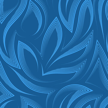 Vector seamless pattern in blue colors from corners and flowing stripes with torn edges.Vector seamless pattern of abstract shapes in nautical colors.Simple linear zigzag elegant texture.