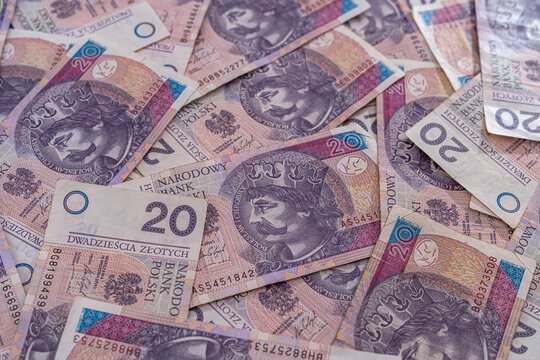 PLN Polish zloty banknotes zl as finance background