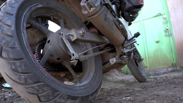 Dirty wheel of a motorcycle
