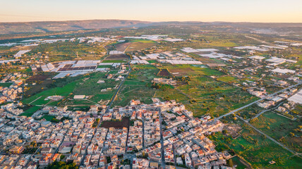 Fototapeta premium Aerial View of Donnalucata at Dawn, Scicli, Ragusa, Sicily, Italy, Europe