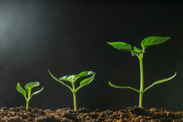 Green seedling growing on the ground in the rain