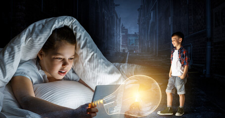 World of books concept with reading child