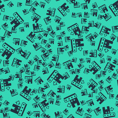 Black Conveyor belt with cardboard box icon isolated seamless pattern on green background. Vector