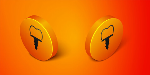 Isometric Dental implant icon isolated on orange background. Orange circle button. Vector
