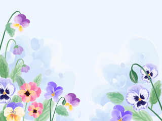 watercolor colorful pansy flowers background