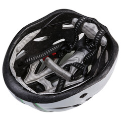 safety helmet, for a cyclist or for other extreme sports, upside down, on a white background