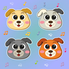 Cute stikers of a dog. Flat colored funny icon. Vector illustration for postcard, banner, web, decor, design, arts, calendar, textile. Suitable for baby stuff